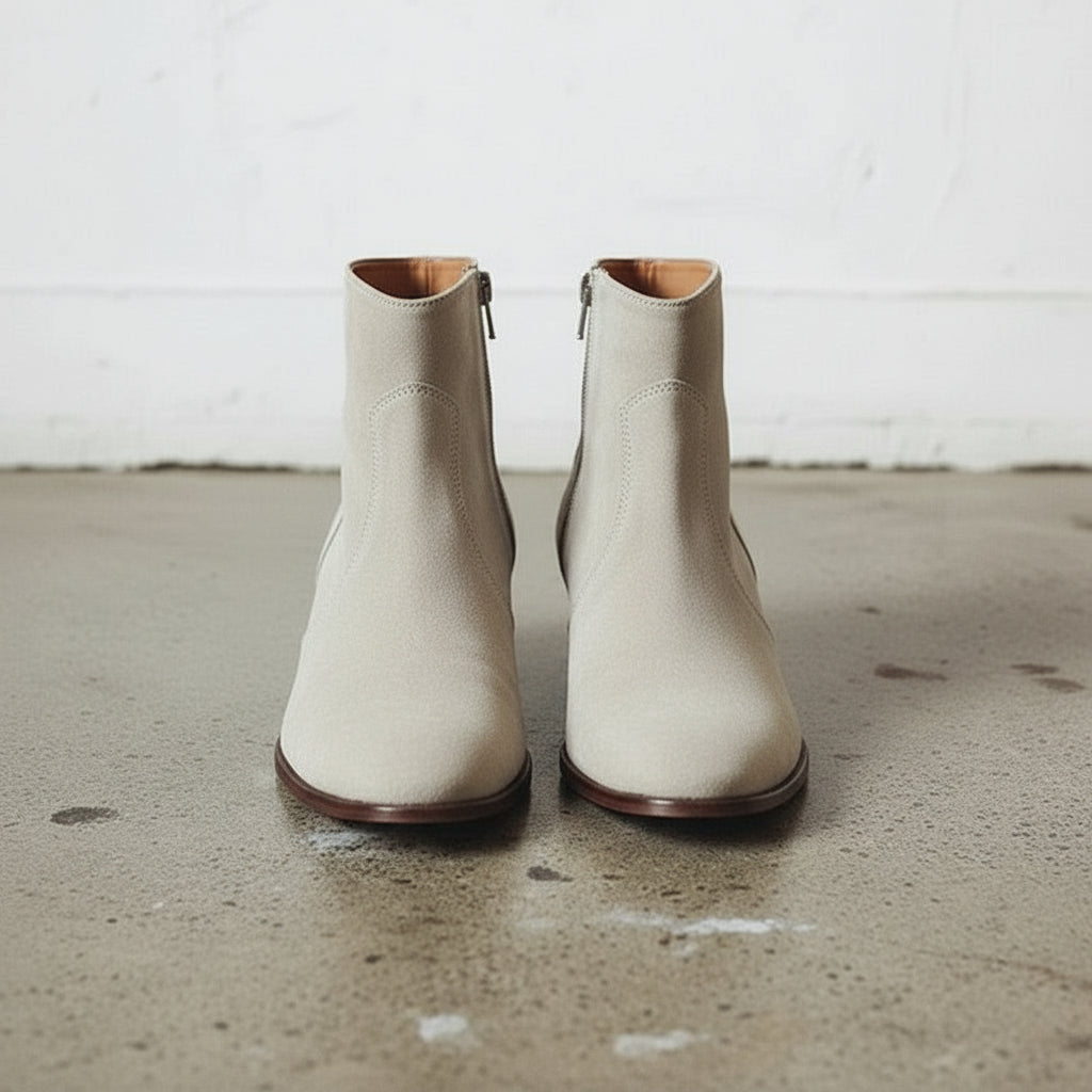 Handmade Men's Gray Suede Zipper Ankle Boots