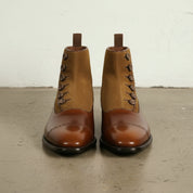 Men's Handmade Brown Leather Ankle Boots with Button Detail