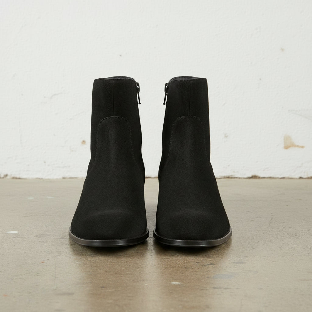 Handmade Men's Black Side Zipper Suede Leather Ankle Boots