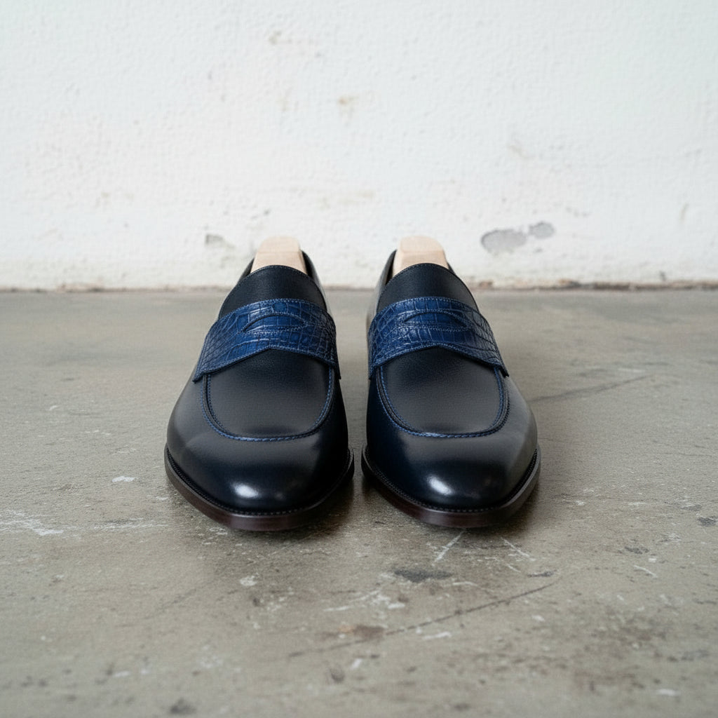 Handcrafted Men's Two-Tone Leather Moccasin Loafer Shoes