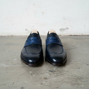 Handcrafted Men's Two-Tone Leather Moccasin Loafer Shoes