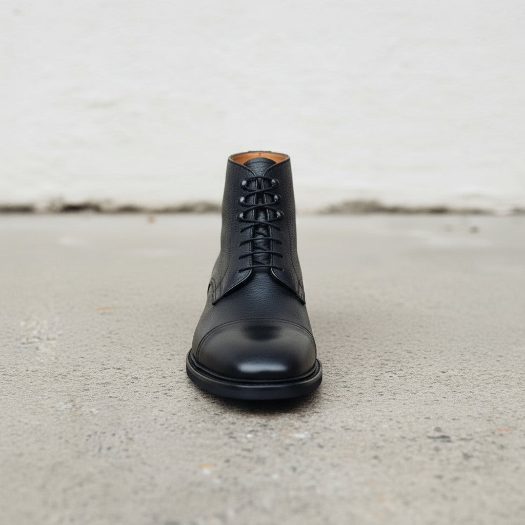Handmade Men's Black Leather Ankle Dress Boots