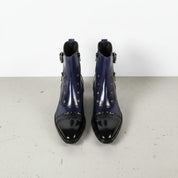 Handmade Men's Blue Leather High Ankle Boots with Side Zipper