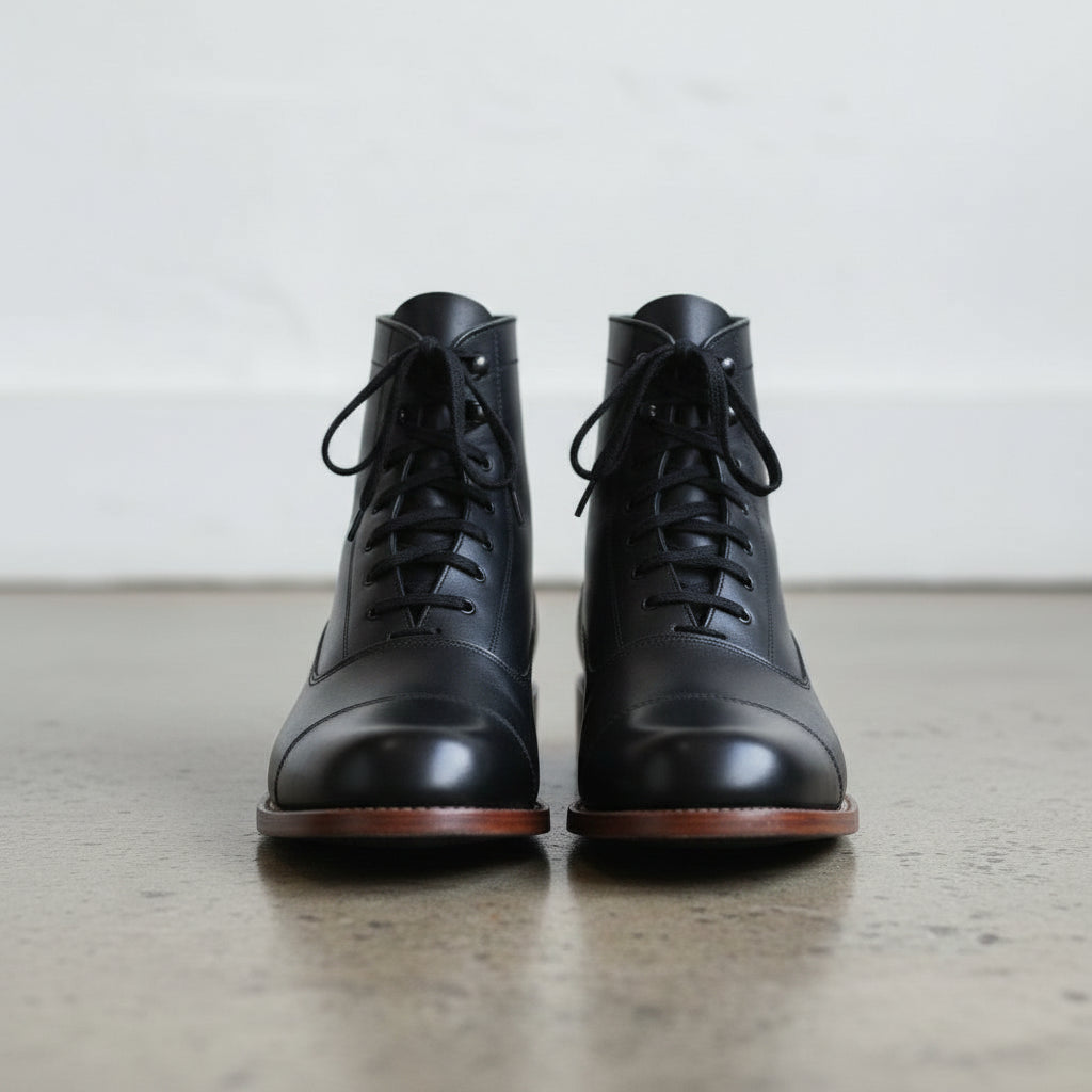 Men's Handmade Cap-Toe Leather Ankle Dress Boots US 6.5 / Black / D - Standard