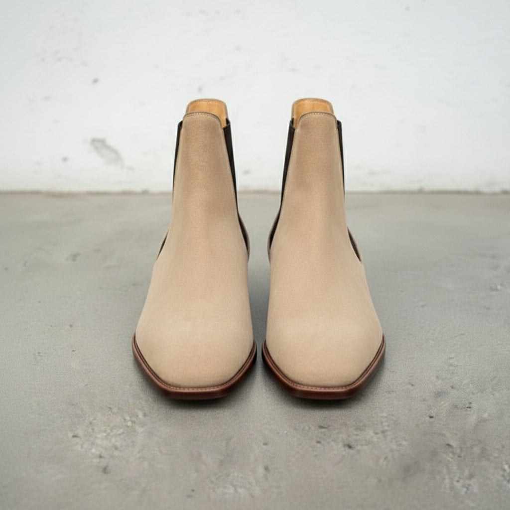 Handmade Men's Beige Suede Chelsea Ankle Boots