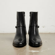 Handmade Men's Black Leather Ankle Boots with Side Zip