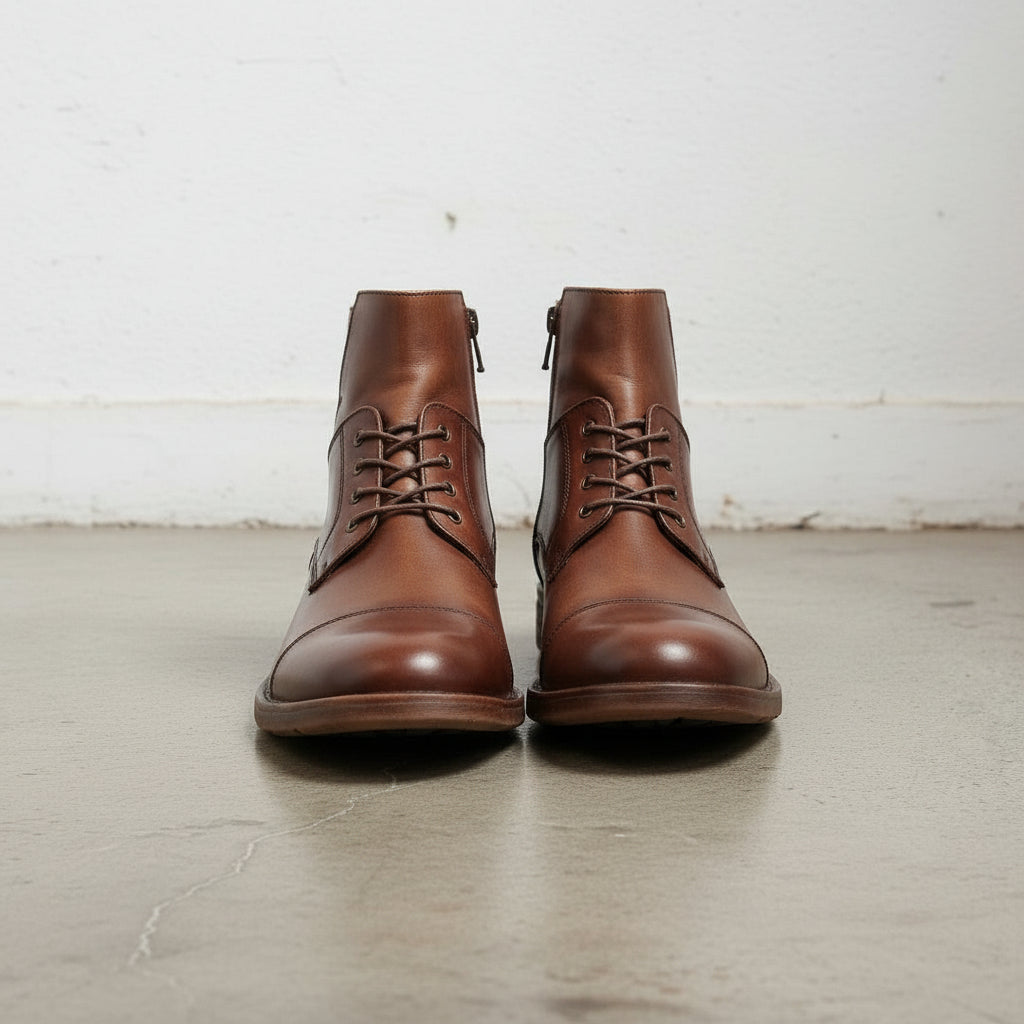 Handmade Men's Antique Brown Side Zipper Ankle Biker Boots