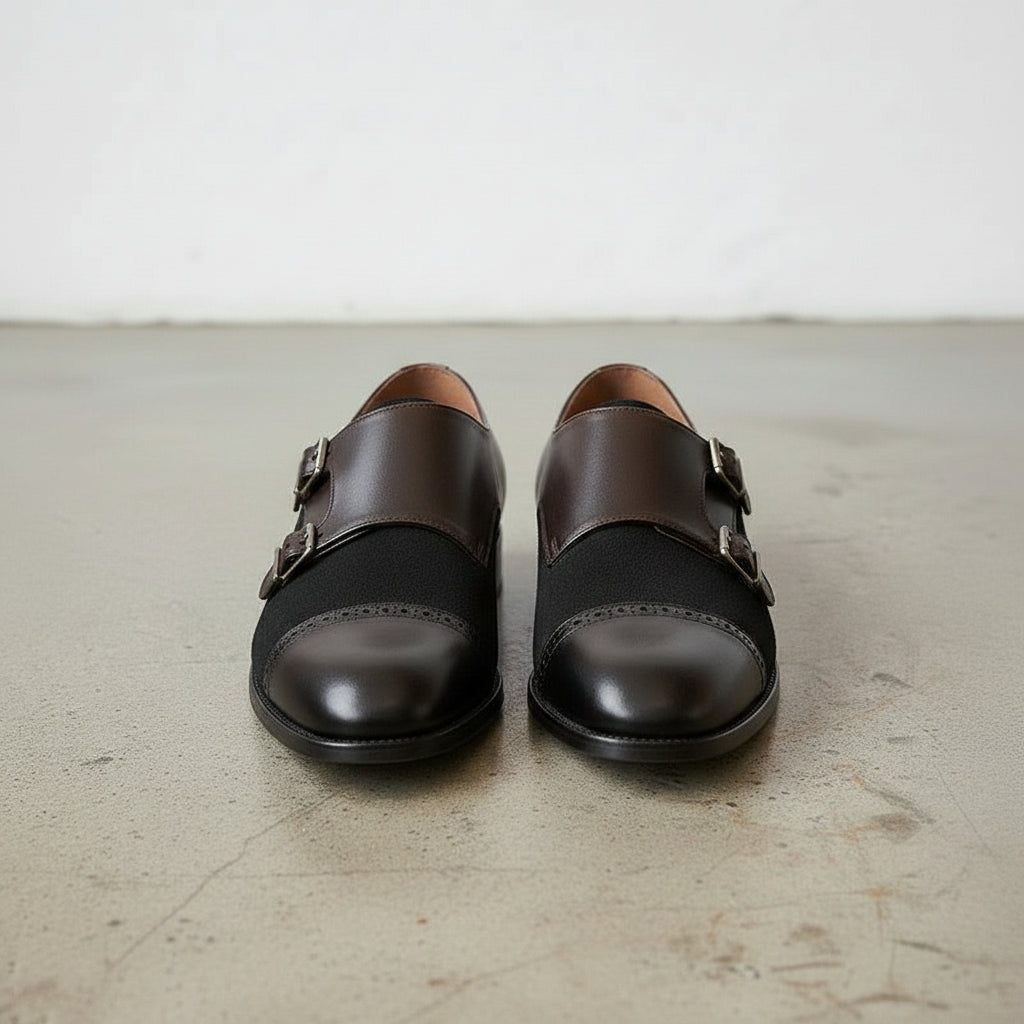 Handcrafted Black Suede & Leather Buckle Dress Shoes