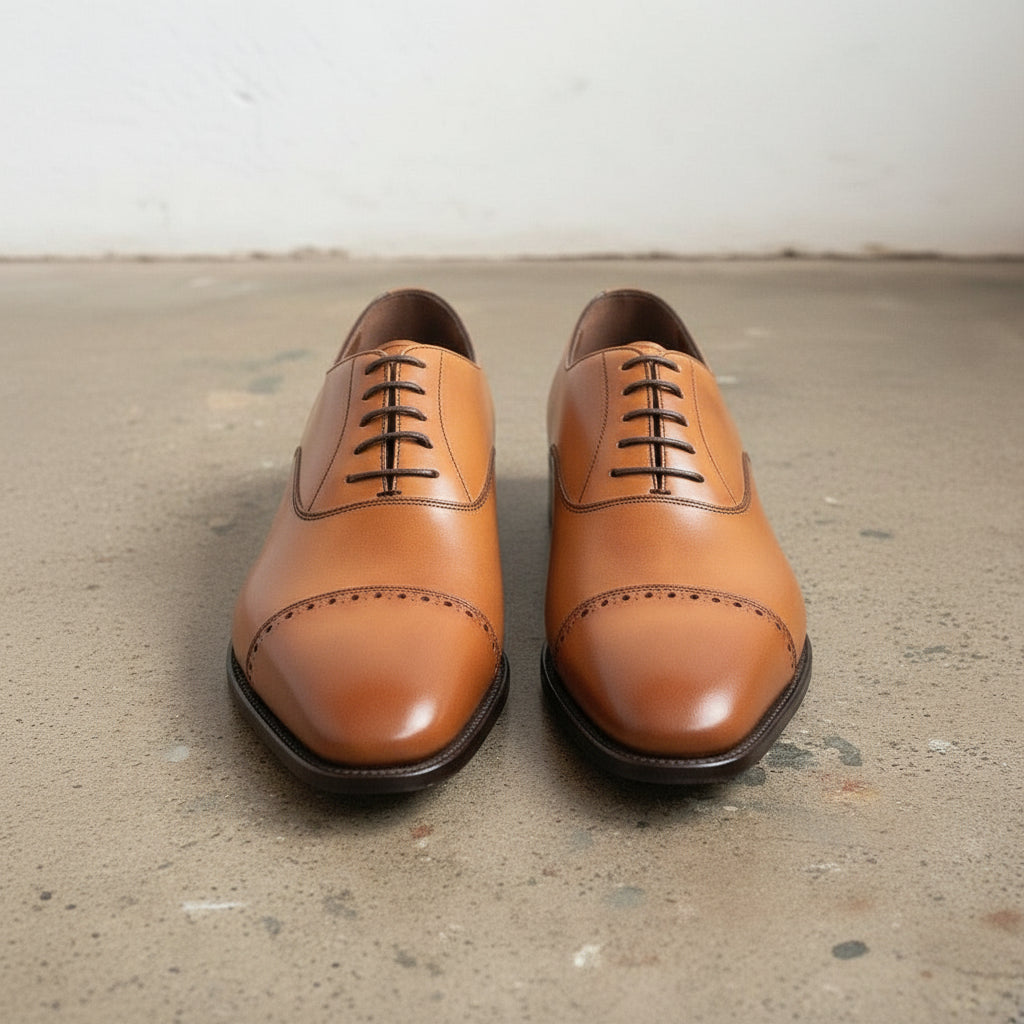 Men's Handmade Tan Leather Dress Shoes with Lace-up Closure – Rebels Market