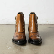 Handmade Men's Dark Tan Leather High Ankle Strap Boots