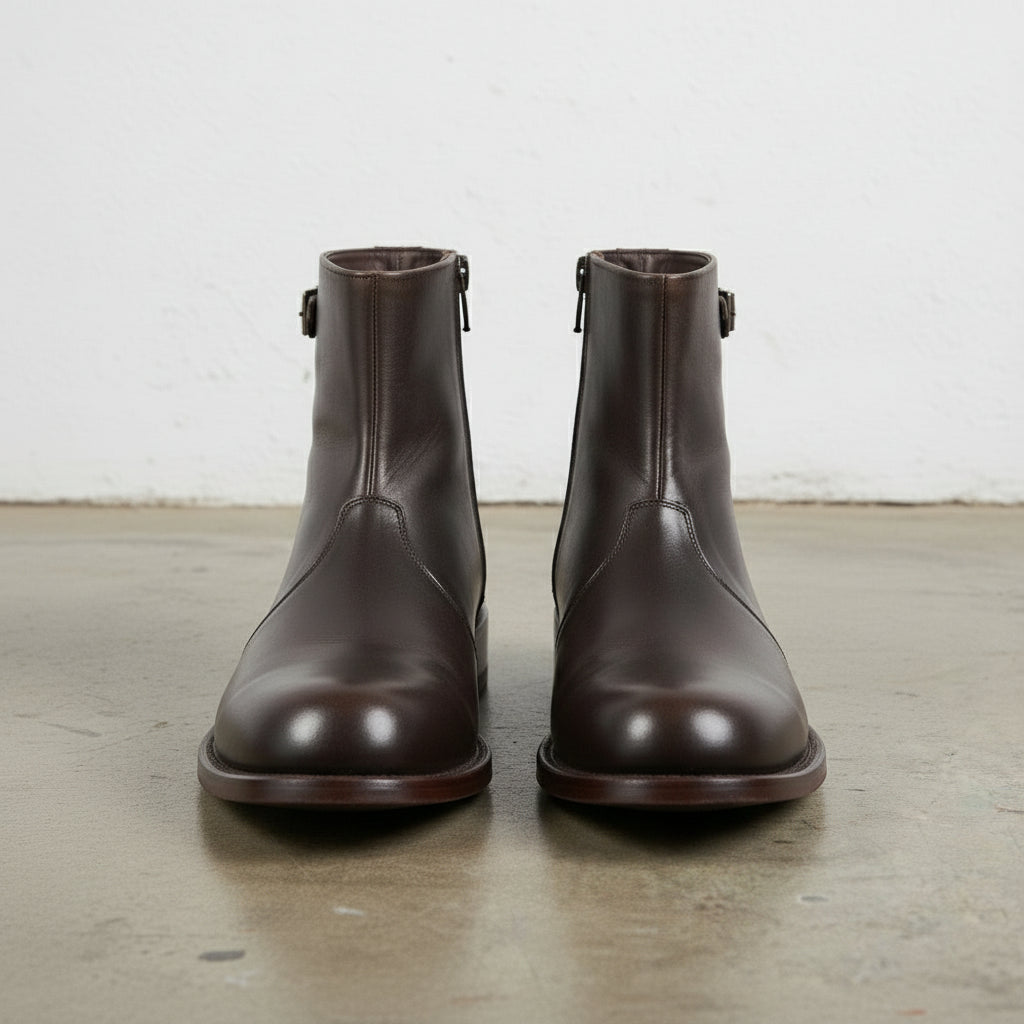 Handcrafted Men's Leather Plain-toe Ankle Boots
