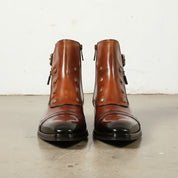 Handmade Men's Dark Brown Leather High Ankle Strap Boots with Zipper