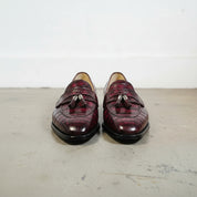 Handmade Men's Burgundy Crocodile Textured Leather Loafers -Slip-On Casual Shoes