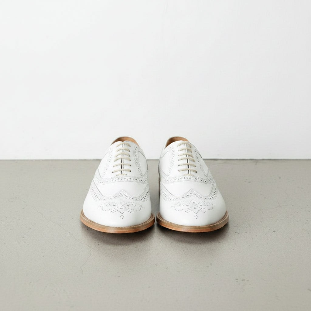 Handmade Men White Wing Tip Brogue Dress Shoes, Men White Party Shoes