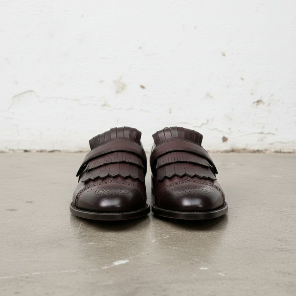 Handmade Men's Dark brown Fringe Shoes, Men leather Loafer shoes