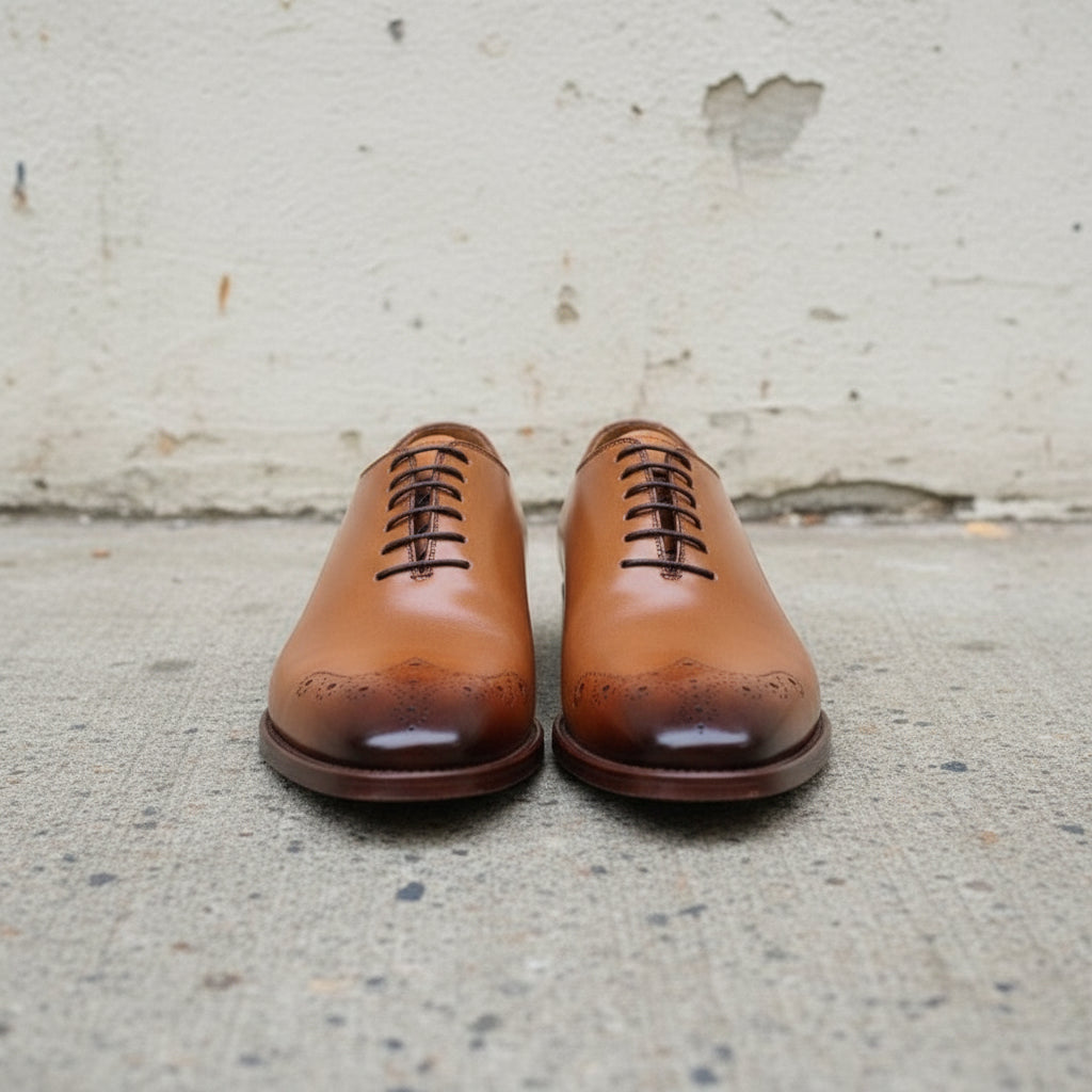 Men Tan Oxford Brogue Formal Dress Shoes, Tan Leather Formal Shoes