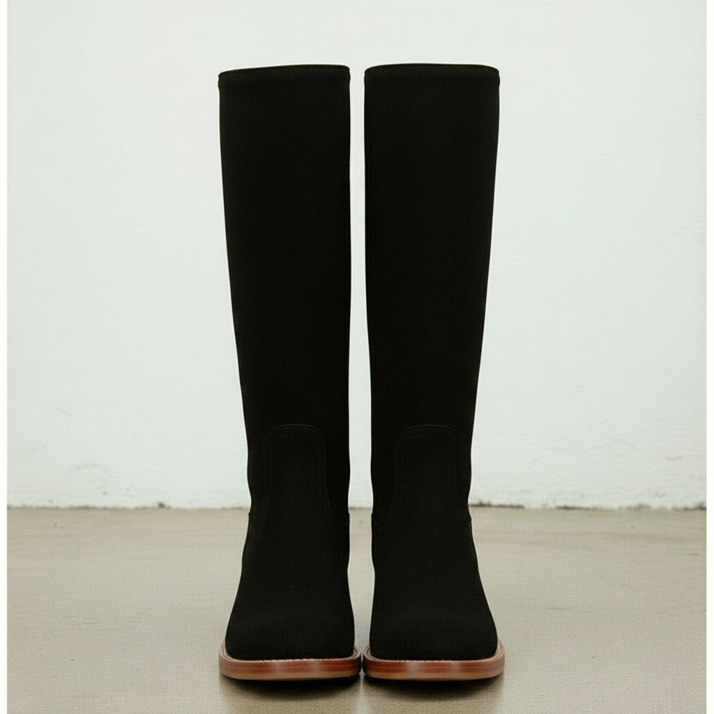 Handmade Women's Black Suede Knee-High Riding Boots