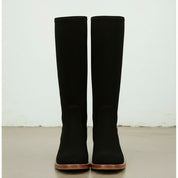 Handmade Women's Black Suede Knee-High Riding Boots