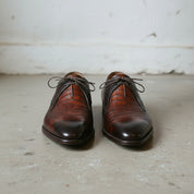 Brown Crocodile-Embossed Leather Derby Shoes — Brockett