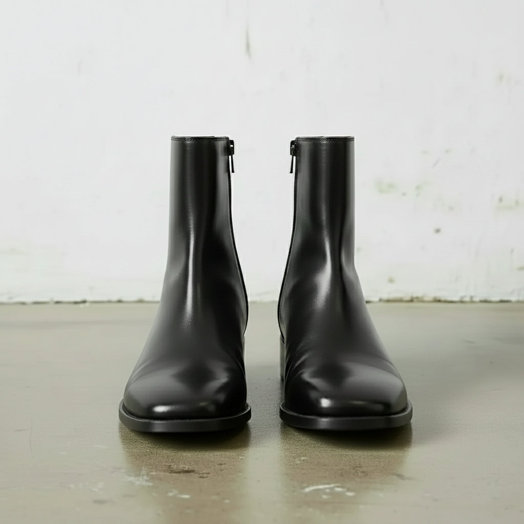 Men's High Ankle Black Zipper Fashion Boots