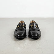 Handcrafted Black Crocodile Fringe Moccasins for Men