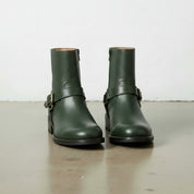 Women's Handmade Dark Green Artisan Moto- Harness Leather Ankle Boots
