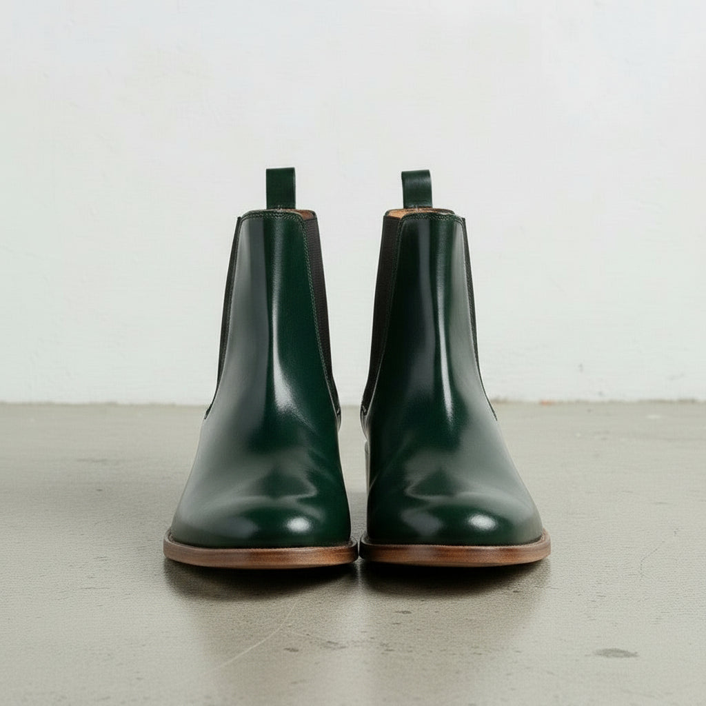 Women’s Handmade Dark Green Leather Ankle Chelsea Boots