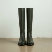 Women’s Handmade Leather Riding Boots – Dark Green Knee-High Design