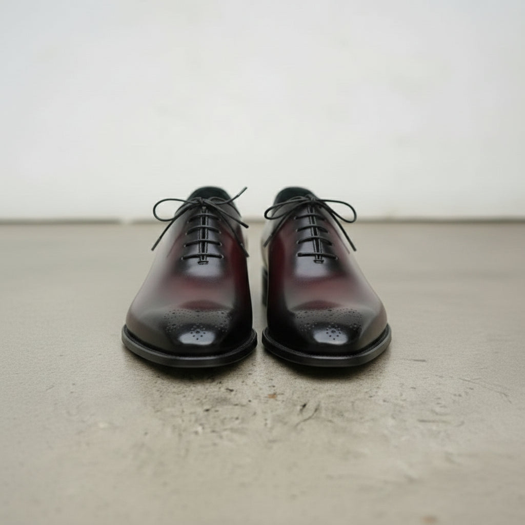 Handmade Men's Dark Burgundy Oxfords Dress Shoes, Burgundy Formal Shoes