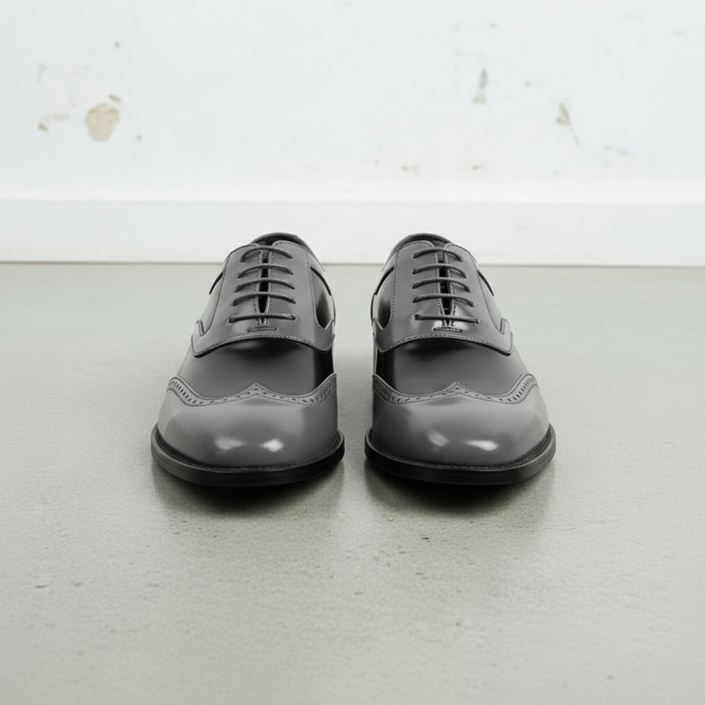Handcrafted Black and Gray Wingtip Formal Leather Shoes
