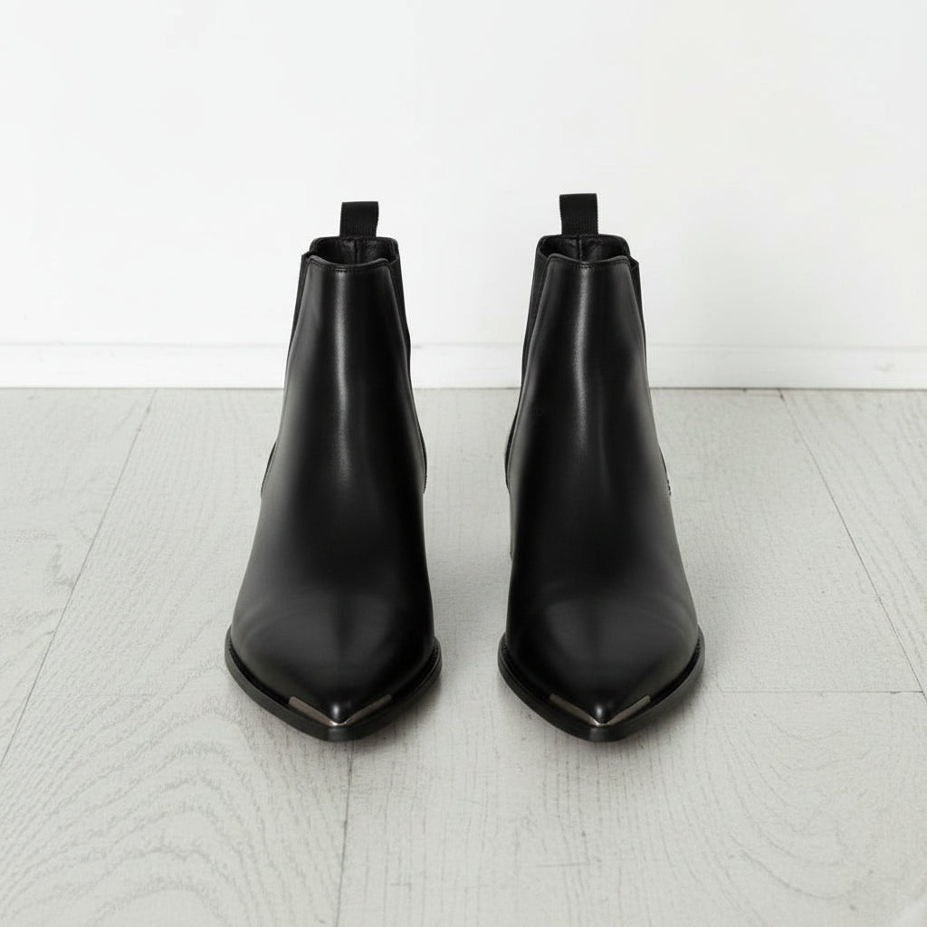 Handcrafted Men's Black Leather Chelsea Boots with Pointed Toe