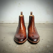 Handcrafted Men's Brown Chelsea Boots with Crocodile Pattern