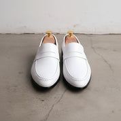 Men's White Handmade Full-Grain Leather Penny Loafers