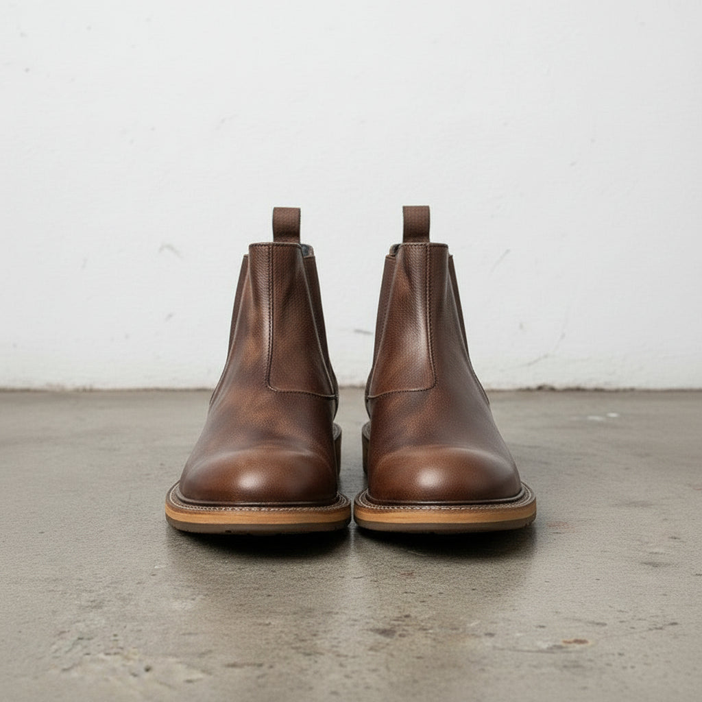 Men's Brown Rustic Leather Elastic Gore Chelsea Ankle Boots