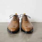 Men's Tan Crocodile-Embossed Leather Oxfords