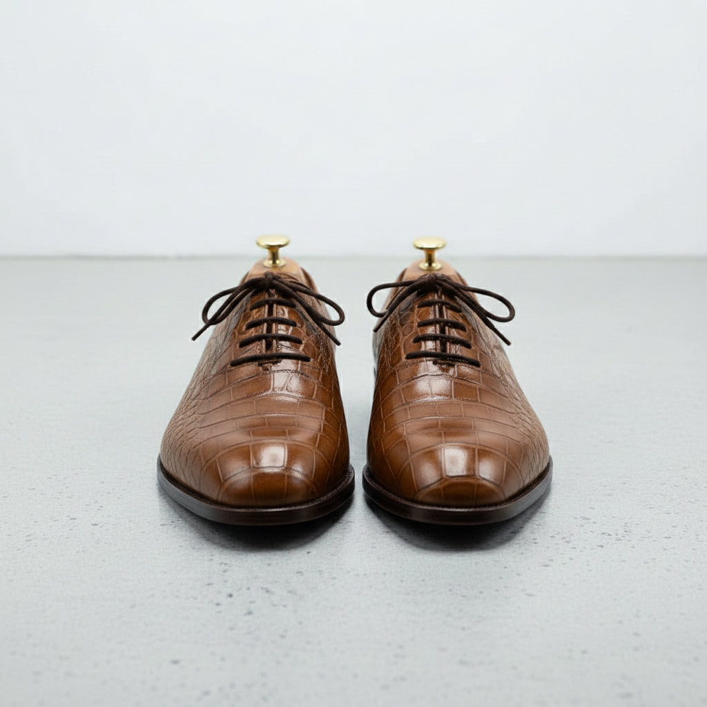Handcrafted Men's Brown Alligator Leather Oxford Shoes