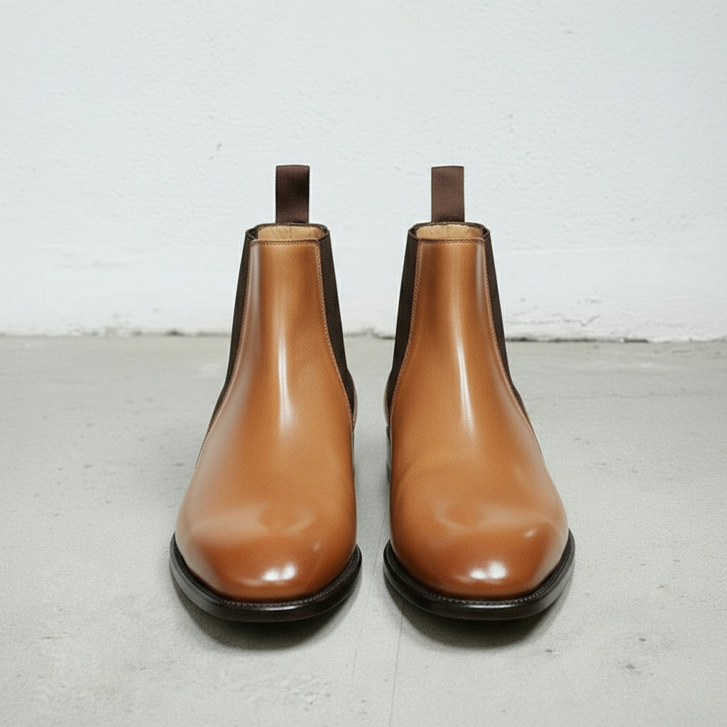Men's Tan Plain-Toe Leather Chelsea Boots — Erwood
