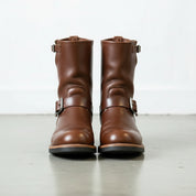Men's Brown Plain-Toe Leather Biker Boots
