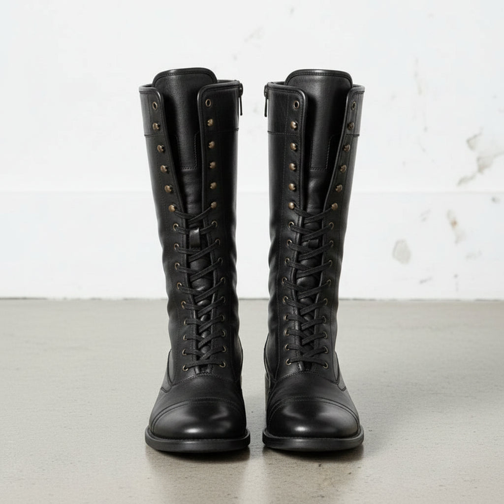 New Handmade Mens Style Superb Leather Boots Long Men Boot Leather - Black