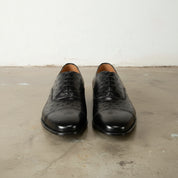 Men's Black Cap-Toe Ostrich-Embossed Leather Oxfords
