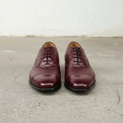 Men's Burgundy Cap-Toe Ostrich-Embossed Leather Oxfords