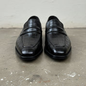 Men's Black Alligator-Embossed Leather Penny Loafers