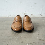 Men's Tan Alligator-Embossed Leather Penny Loafers