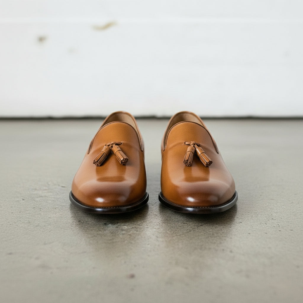 Men's Rich Tan Tassel Loafer Handcrafted Calf Leather Dress Shoes