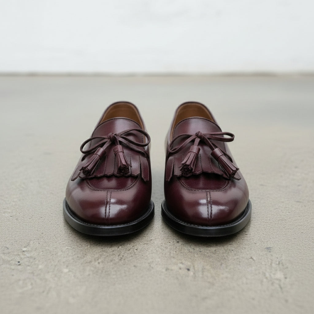 Men's Burgundy Fringe Leather Tassel Loafers
