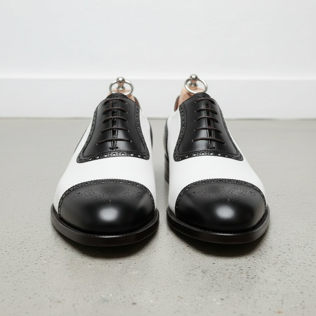Handmade Mens Two Tone Formal Shoes, Black and White Spectator Shoes