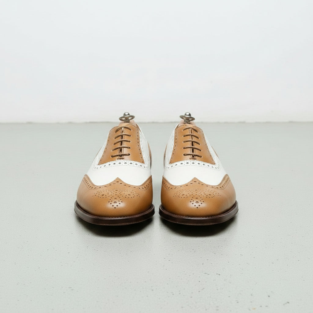 Handmade Mens Two Tone Formal Shoes, Tan and White Spectator Shoes