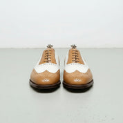 Handmade Mens Two Tone Formal Shoes, Tan and White Spectator Shoes