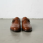 Men's Brown Plain-Toe Leather Monk Strap Shoes