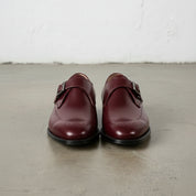 Men's Burgundy Plain-Toe Leather Monk Strap Shoes
